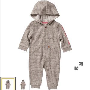 GIRLS' LONG-SLEEVE ZIP-FRONT HOODED COVERALL SIZE 12 MONTH